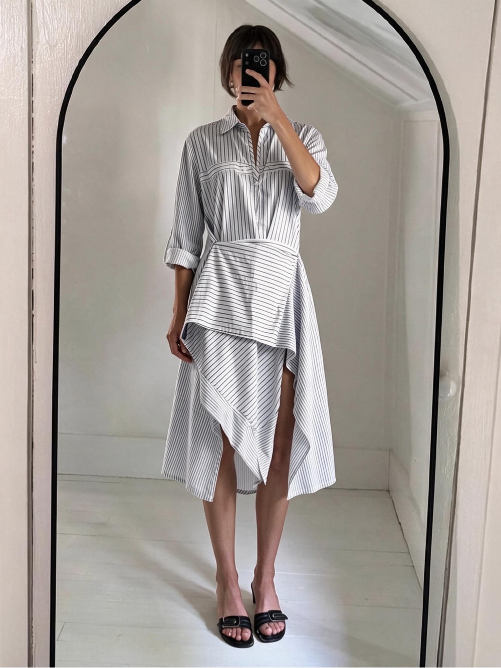Stylenanda Deconstructed Asymmetric Striped Shirtdress Free Size